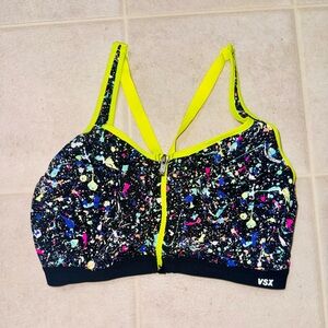 Victoria's Secret Black Splash-Print Sports Bra with Neon Yellow Trim